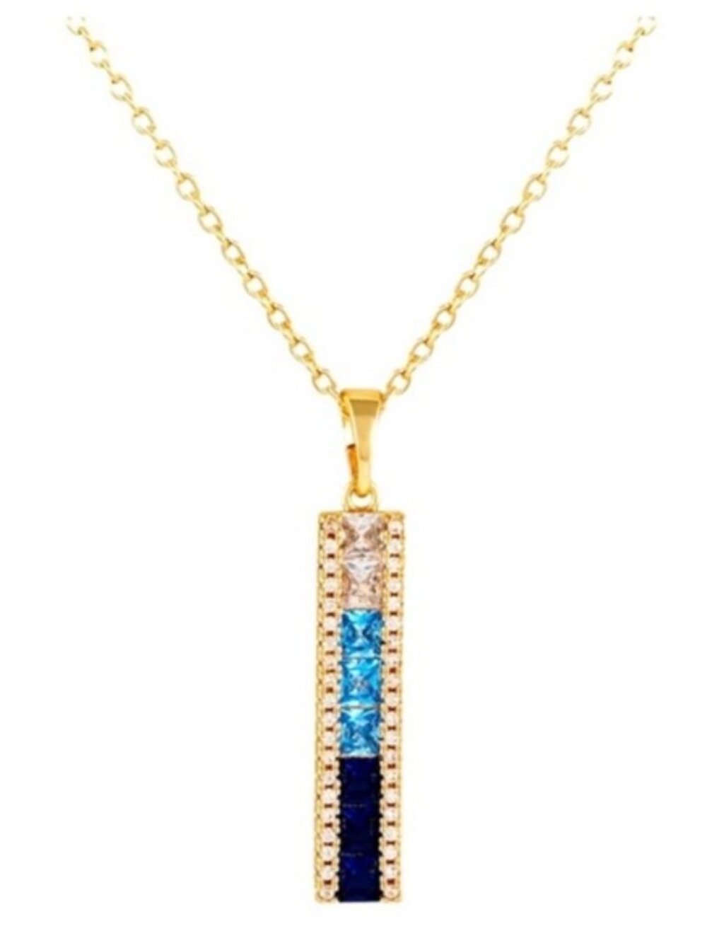 Vince Camuto Gold Bar Pendant Necklace with Blue and Clear Stones
